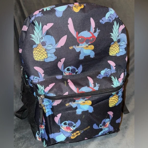 Disney Stitch 16” Full-Size Backpack Pineapple & Ukulele Guitar Allover Print - Picture 2 of 16
